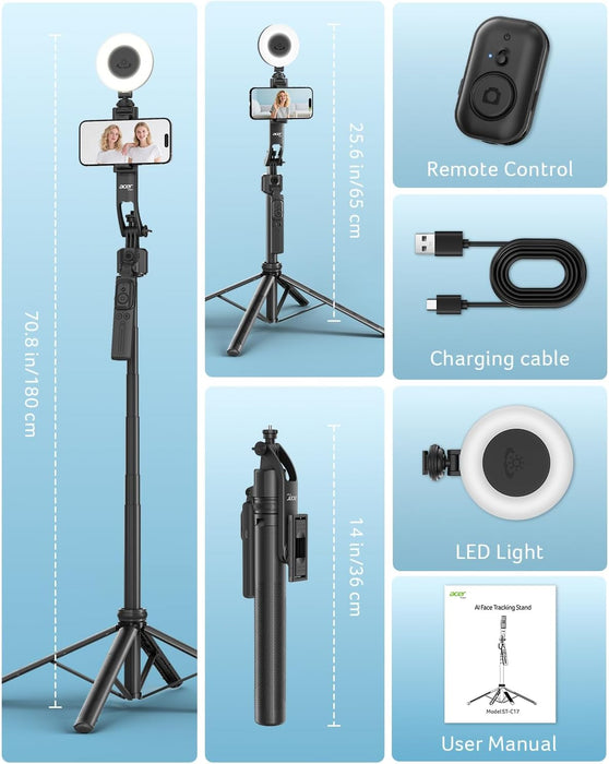 Tripod & Selfie Stick with Remote, Portable