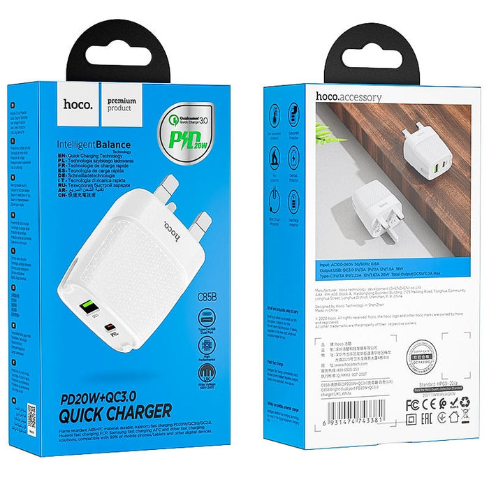 Hoco C85B Dual Port (PD+QC) Charger 20W White