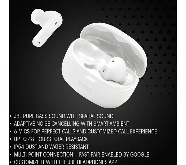 JBL Tune Beam 2 Wireless Bluetooth Noise-Cancelling Earbuds - White