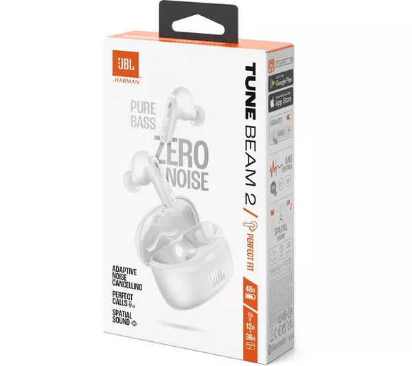 JBL Tune Beam 2 Wireless Bluetooth Noise-Cancelling Earbuds - White