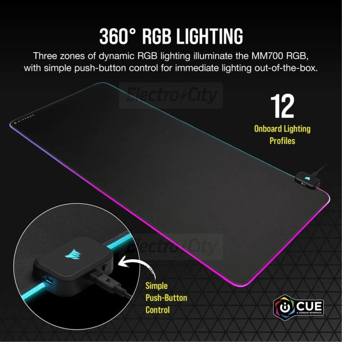 Corsair RGB Extended 93cm Gaming Mouse Pad with USB Hub | Black