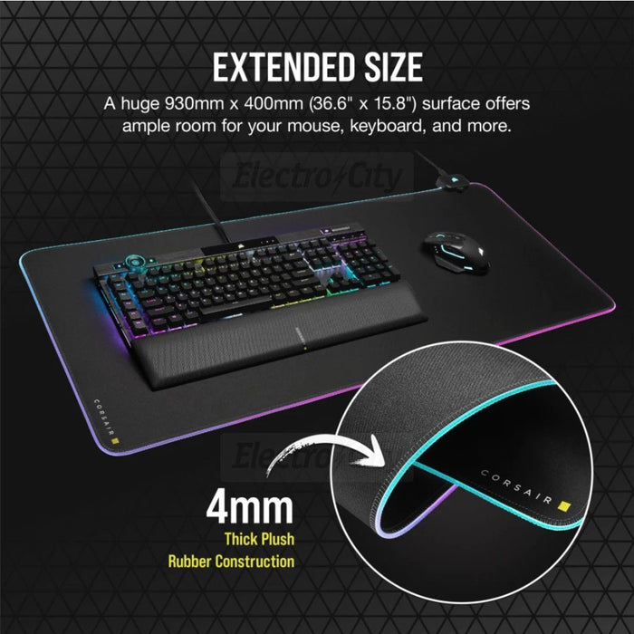 Corsair RGB Extended 93cm Gaming Mouse Pad with USB Hub | Black