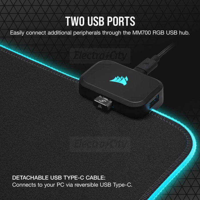 Corsair RGB Extended 93cm Gaming Mouse Pad with USB Hub | Black